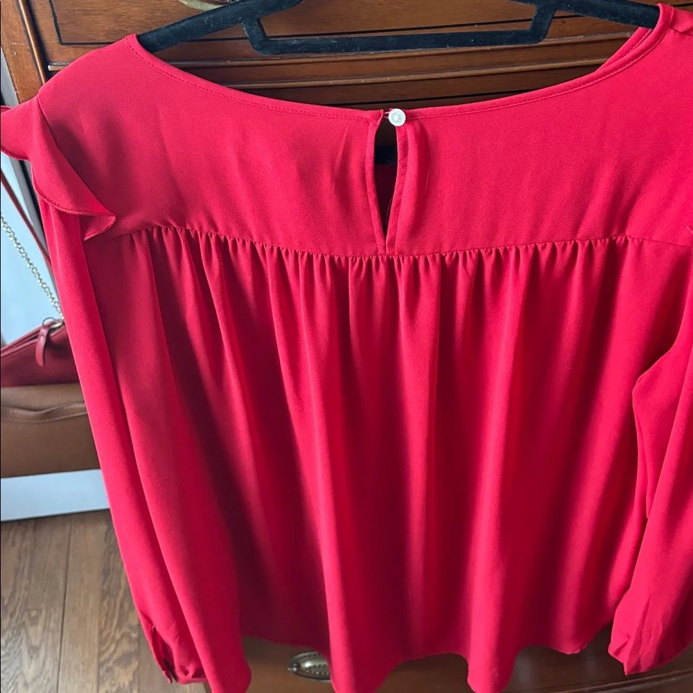 LOFT Vibrant Red Ruffle Blouse - Picture 2 of 4